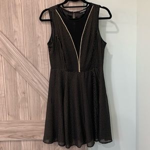 Black and Gold Mesh Top Mini Dress